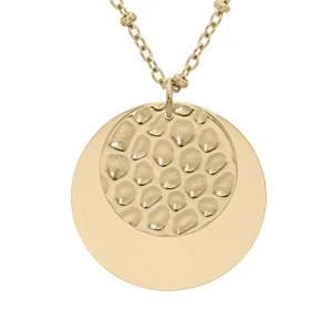 Collier en acier et PVD jaune pendentif double pastille 41+5cm