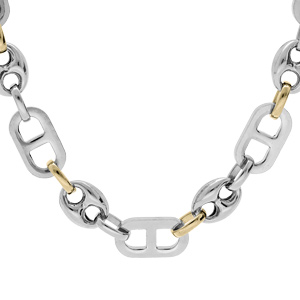 Collier en acier maille grain de café bombée et maille plate bicolore 54cm