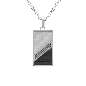 Collier en acier chaîne avec pendentif rectangulaire motif croisillons et câble 50+5cm