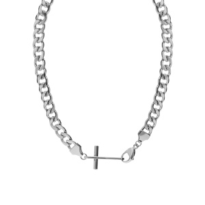 Collier en acier maille gourmette avec croix horizontal 53cm