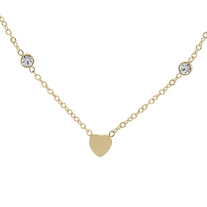 Collier en acier et PVD chaîne avec multi coeurs lisses et oxydes blancs sertis 39+5cm