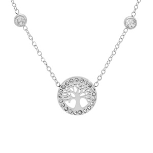 Collier en acier chaîne avec infini, arbre de vie et oxydes blancs sertis 41+5cm