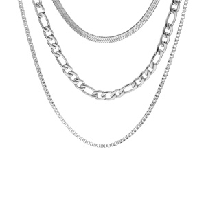 Collier en acier 3 chaînes avec 3 maillages différents longueur 38+5cm