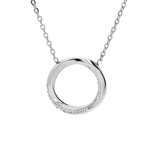 Collier en acier chaîne avec cercle et oxydes blancs sertis 40+5cm
