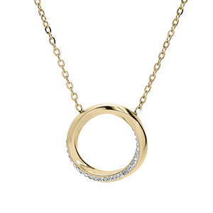 Collier en acier et PVD jaune chaîne avec cercle et oxydes blancs sertis 40+5cm