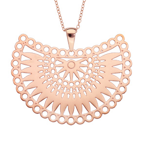 Collier en acier et PVD rose avec pendentif motif soleil 45+5cm