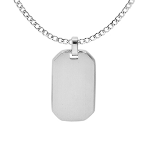 Collier en acier chaîne maille gourmette avec pendentif rectangulaire tranches arrondies 30 x 15mm longueur 55+5cm