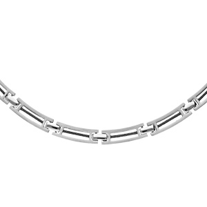 Collier en acier et câble noir 49+4cm réglable double fermoir