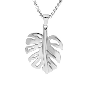 Collier en acier chaîne avec pendentif feuille ajourée 42+4cm