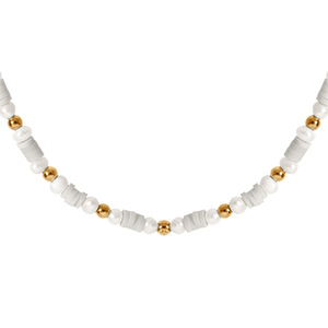 Collier en acier et PVD doré rondelles blanches et perles de culture d’eau douce blanches véritable 37+5cm