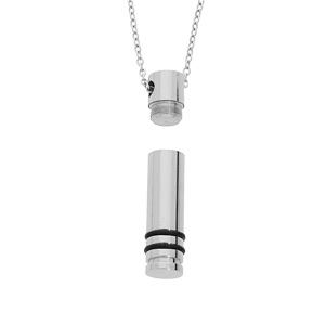Collier en acier chaîne avec pendentif porte poudre tube devissable 50+5cm