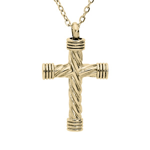 Collier en acier et PVD jaune chaîne avec pendentif « porte poudre » pendentif croix 50+5cm