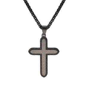 Collier en acier patiné avec croix marron 40x30mm 60cm