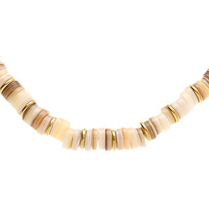 Collier en acier et PVD doré rondelles coquillage nacré 35+9cm