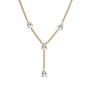 Collier en acier et PVD doré forme Y oxydes blancs 39.50+4cm