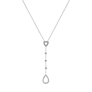Collier en acier forme Y oxydes blancs sertis clos et goutte avec résine et strass blancs 39.5+4cm