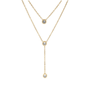 Collier en acier forme Y oxydes blancs sertis clos 39.5+4cm