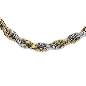 Collier en acier et PVD bicolore maille corde 4mm 45+5cm