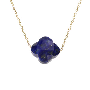 Collier en acier PVD doré motif pierre imitation faceté bleu nuit 40+5cm
