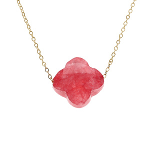 Collier en acier PVD doré motif pierre imitation faceté fuchia 40+5cm