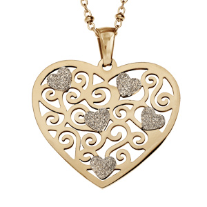 Collier en acier et PVD jaune chaîne avec Pendentif cœur ajouré 42+4cm