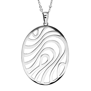 Collier en acier avec chaîne ornée de boules et pendentif ovale 42+4cm