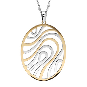 Collier en acier avec chaîne ornée de boules et pendentif ovale bicolore en PVD jaune 42+4cm
