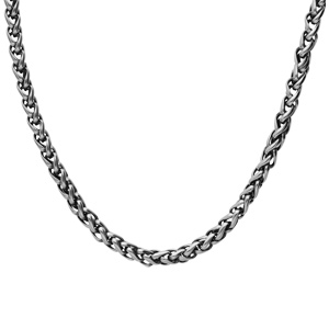 Collier en acier maille palmier patinée brillante largeur 4mm longueur 55cm