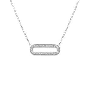 Collier acier rectangle bord arrondi et strass réglable 40 à 45cm