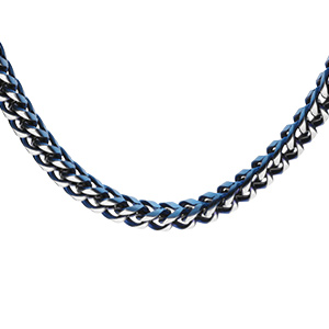 Chaîne en acier mat maille franco PVD bleu sur les cotés maille longueur 55.5cm