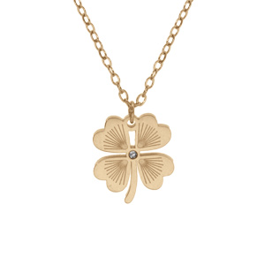 Collier en acier PVD doré motif trèfle avec 1 oxyde blanc 39+4cm