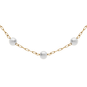 Collier acier PVD doré perle blanche  réglable 39 à 43cm