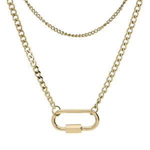 Collier en acier et PVD jaune double rang avec mousqueton vissé 39+5cm