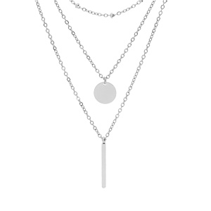 Collier en acier 3 rangs avec pastille et plaque verticale 36+5cm