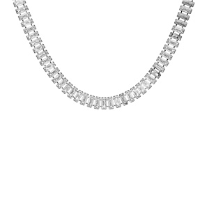 Collier en acier rang d'oxydes blancs rectangulaires fermoir 44 cm réglable 40cm