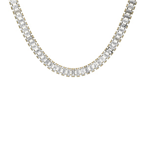 Collier en acier et PVD jaune rang d’oxydes blancs rectangulaires fermoir 44 cm réglable 40cm