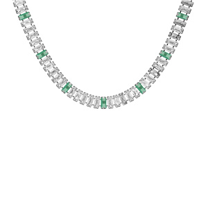Collier en acier avec oxydes blancs et verts sertis double fermoir 44cm réglable 40cm