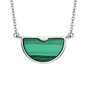 Collier en acier avec demi-cercle en pierre Malachite 38+7cm