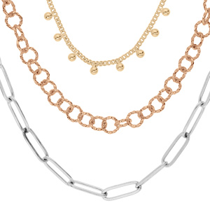 Collier en acier et dorure 3 rangs et 3 tons longueurs 41/45/50cm