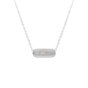 Collier acier motif rectangle avec strass réglable 40 à 45cm