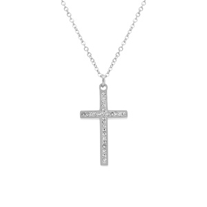 Collier acier croix et strass réglable 40 à 45cm