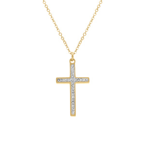 Collier acier doré croix et strass réglable 40 à 45cm