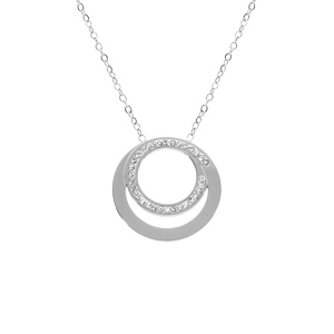 Collier acier 2 anneaux et strass réglable 40 à 45cm
