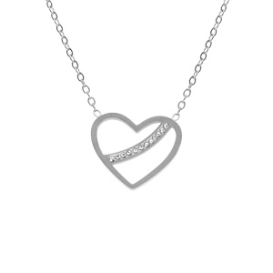 Collier acier coeur barrette strass réglable 40 à 45cm