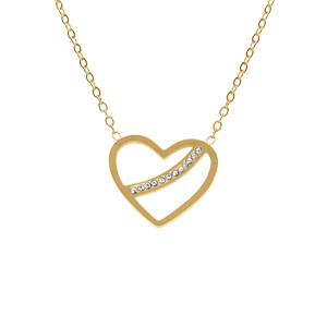 Collier acier doré jaunbe coeur barrette strass réglable 40 à 45cm