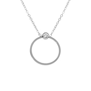 Collier acier anneau évidé et strass réglable 40 à 45cm