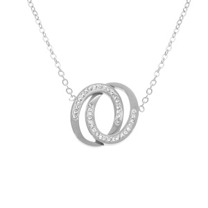 Collier acier double anneaux et strass réglable 40 à 45cm