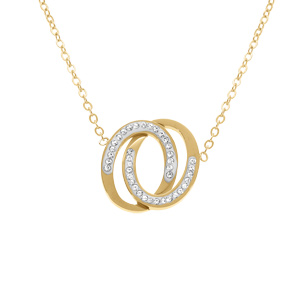 Collier acier doré double anneaux et strass réglable 40 à 45cm