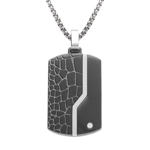 Collier acier pendentif rectangulaire PVD noir 30 x 18mm pans arrondi réglable 50 à 55cm