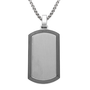 Collier acier pendentif rectangulaire 35 x 18mm rainuré pans arrondi réglable 50 à 55cm